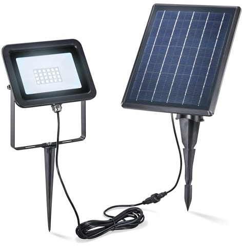 Esotec Solar Wand- und Bodenstrahler Power Flood RGB, 7 Lichtfarben, LiIon Akku, Solarmodul, Erdspieß, Solarstrahler, Wandstrahler, metall, Aluminium, außen, wetterfest, IP54, 102702
