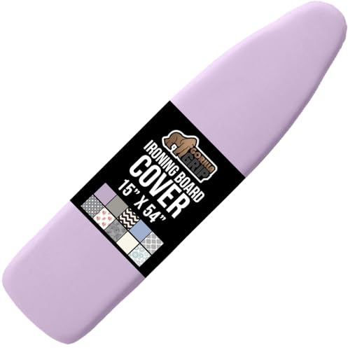 GORILLA GRIP The Original Ironing Board Cover and Pad, Silicone Coating, 400°F Scorch Resistant Thick Padding, Heavy Duty Iron Covers Standard Boards, Hook and Loop Fastener Strap, Light Purple 15x54