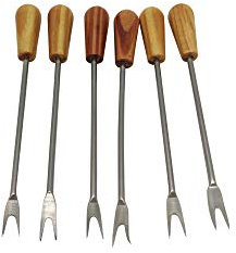 DOJA BARCELONA | Spieße Gabeln | PACK 12 | Schneckengabeln aus Edelstahl mit Rundem Holzgriff | Spiesse Fingerfood Gabel | Cocktail Besteck für Meeresfrüchte, Grillparty, Fleisch, Schnecken, Obst