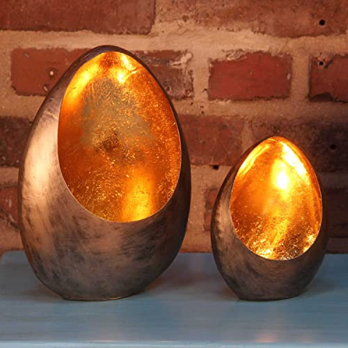 Orientalisches Wand-Windlicht 2er Set Bodhi innen Gold außen Anthrazit Metall Kerzenhalter oval stehend & zum Aufhängen marokkanisches Hänge-Windlicht Ostern Tisch-Deko WLE1611
