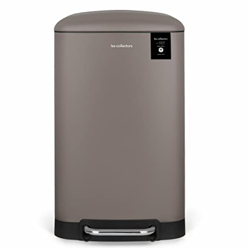 Les Collectors – Poubelle de Cuisine à Pédale N°883, Acier inoxydable, Capacité 40L, Sac compatible 50L, Compacte, Pratique, Fermeture silencieuse, Seau intérieur amovible, Finition Mat, Taupe