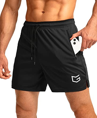 G Gradual Men's Running Shorts with Zipper Pockets Quick Dry Gym Athletic Workout 5 Shorts for Men (Black, Medium)