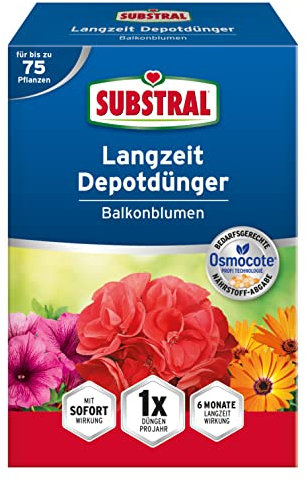 Substral Balkonblumen Langzeit Depotdünger, 750g - für Geranie, Surfinie, Dipladenie, Petunie, Fuchsie, Begonie, u.a
