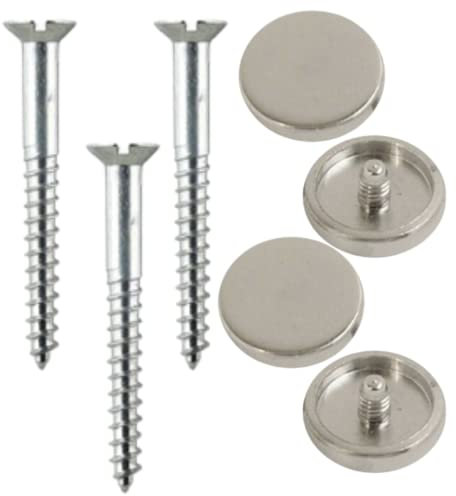 38mm Mirror Screws with 19mm Chrome Flat Caps – Decorative Cover Cap Set for Mirrors, Glass Signs, Cabinets and Wall Panels (Pack of 8)