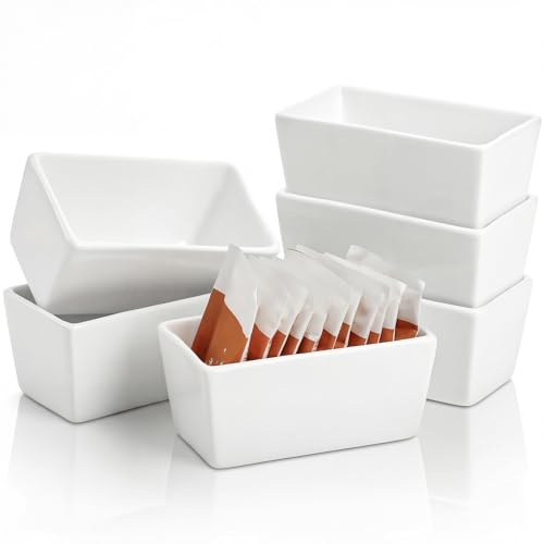 Elsjoy Set of 6 Ceramic Sugar Packet Holders, 5 Oz Porcelain Sugar Bowl Tea Bag Caddy, Sweetener Storage Container for Kitchen, Cafe, Restaurant