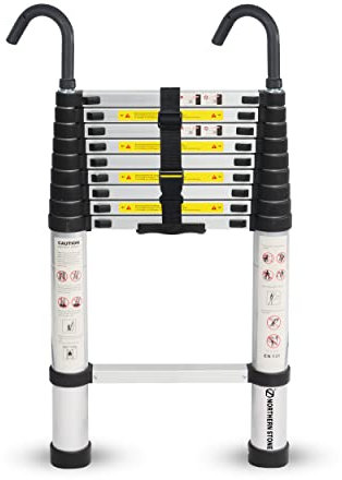 NORTHERN STONE Telescopic Ladder 2.9M / 9.5FT Multi-Purpose Aluminium Loft Ladder Extendable, Collapsible and Portable, Max Load 150kg/330lb, Adjustable Step, EN131 (2.9m)