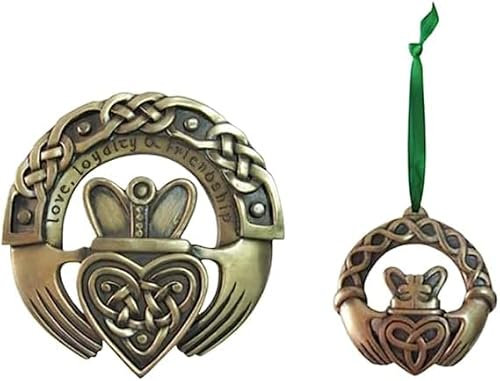 Irischer Claddagh Ring Set von 2 – Bronze Wandschild und hängende Ornament von Royal Tara
