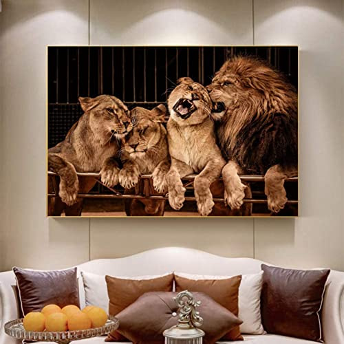 HMXQLW Leinwandmalerei Schwarz-Weiß-Afrikanische Löwenfamilie Tier Bilder Wohnzimmer für Wand Leinwandbilder Kunstdrucke Modern Schlafzimmer Wohnzimmer Dekoration Ohne Rahmen (A,70X100CM)