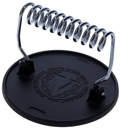 Victoria Prensa Hamburguesas Smash Burger Hierro Fundido Esmaltado 16,5cm Aplastador de Carne para Barbacoa Profesional, Mango Resistente al Calor, Libre de Tóxicos sin PTFE ni PFOA
