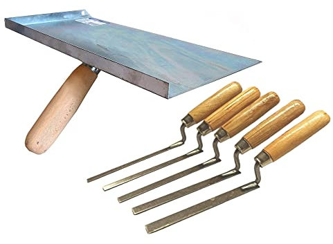 Pointing Brickwork Hawk & 5 x Carbon Steel Finger Trowels Set, Jointing Brick Gaps Fill Fix Repair Tools DIY (H5FTS)