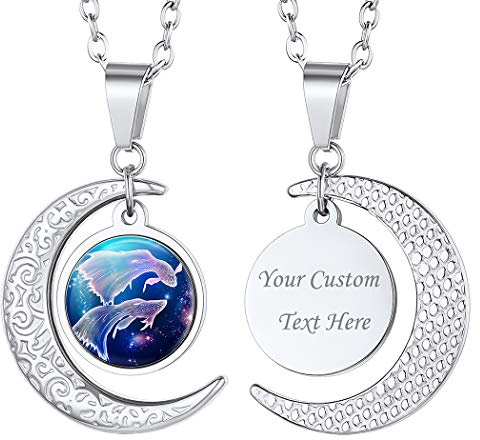 Suplight Unisex 12 Sternzeichen Collier personalisiert Edelstahl Runde Sternbilder Anhänger Halskette Name Gravur Münzenkette Horoskop Tierkreis Schmuck Geschenk für Damen Herren Jungen Mädchen