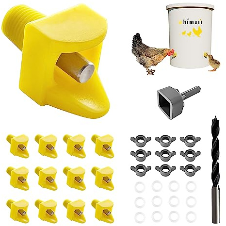 Whimsii Pezones de riego de Pollo, Montaje Lateral Horizontal, Sistema de Agua automático antifugas para Aves de Corral, Adecuado para Pollos, Patos, codorniz, Paquete de, Incluye Broca y Herramienta