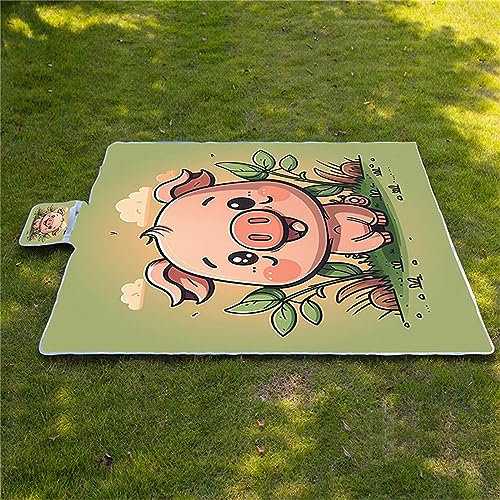 Picknickdecke 200x300cm,XXL Picknickdecke mit Wasserdichter Unterseite,Outdoor Stranddecke Sandfrei,mit Tragegriff Faltbare Picnic Blanket für Camping,Strand,Familie,Konzerte Niedliches Schweinchen