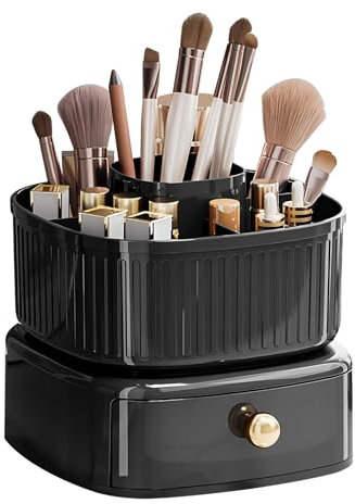 DASITON Make up Kosmetik Organizer,360° Drehbarer Pinsel Organizer mit Schublade,Kosmetikregal Schmink Organizer für Pinsel,Eyeliners, Lippenstift,Kosmetik Aufbewahrung für Bad,Schlafzimmer(Schwarz)