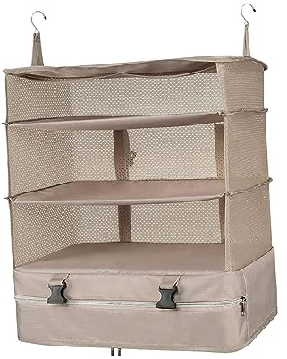 Folpus Hanging Organiser mit 3 Fächern, hängende Garderobe Organisator, faltbare hängende Regal Stoff, Tür Lagerung Veranstalter mit Metallhaken Portable für Schlafzimmer, Schlafsaal, Reisen, Khaki