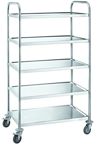 METRO Professional Servierwagen GST1005, Edelstahl, 85 x 52,6 x 154,3 cm, 5 Niveaus, Gesamtlast 200 kg, Silber