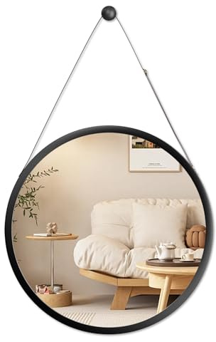 Exabang Spiegel Rund 45 cm, Runder Spiegel Wandspiege mit Rahmen (Schwarz) | Für Schminktisch, Badezimmer, Flur, Wohnzimmer, Wanddekoration