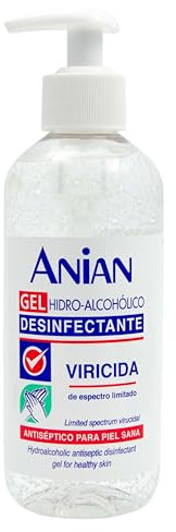 ANIAN - Gel Hidroalcohólico Desinfectante Antiséptico, 300 ml, +60% de Alcohol, Gel Desinfectante de Manos, Bactericida y Viricida, No Reseca la Piel, Limpiador de Manos sin Aclarado