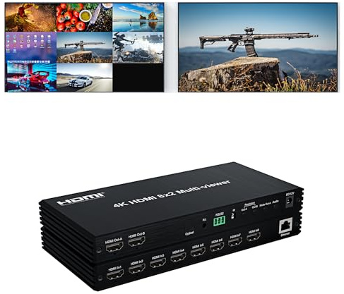 HDMI Matrix 8x2 Multiviewer Switch Splitter 8 Eingänge auf 2 Ausgänge 4K @ 60Hz SPDIF Optisch + 3.5mm Klinke Audioausgang mit Fernbedienung