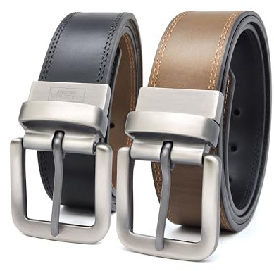 Levi Strauss Signature - Premium Leather Reversible Belt for Men for Jeans, Work, Dress & Casual pants | Cinturon Para Hombre, Black / Light Brown / Double Stitch, 36