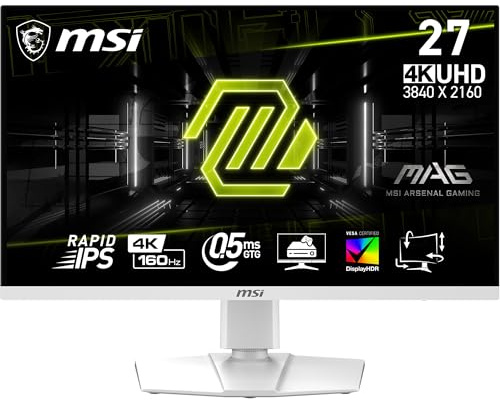 MSI MAG 274URFW 27-inch 4K Gaming Monitor, 3840 x 2160 (UHD), 0.5ms Response Time, 160Hz, HDR 400, HDMI, DP Port, Tilt and Height Adjustable