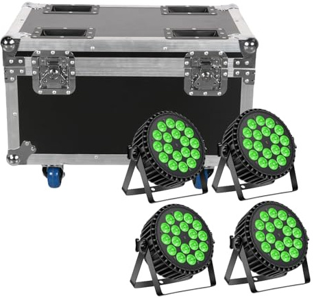 Ukfog (4er-Pack) 200W 18 LED Par Scheinwerfer mit Flightcase,8CH Par Licht RGBW+DMX Strobe Sound Aktiv Modus LED Bühnenlichter Strahler Discolicht Partylicht für Hochzeit/Partys/Kirche/Club