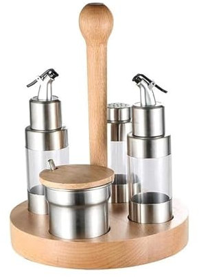 Dosificador de Aceite y Vinagre Juego de condimentos de vinagrera de cerámica de 4 piezas, botellas de aceite y vinagre de acero inoxidable, condimentos for salero y pimentero Decoración de la cocina