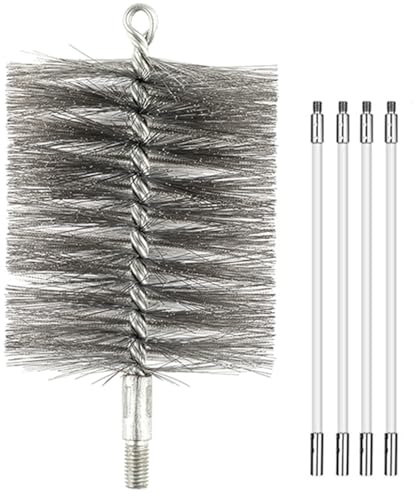 50-inch Long Tent Wood Burning Stove Pipe Cleaning Brush with Stainless Steel Bristles, and Chimney Cleaning Wire Brush with 4 Flexible Rods, 3.5'' Brush Heads