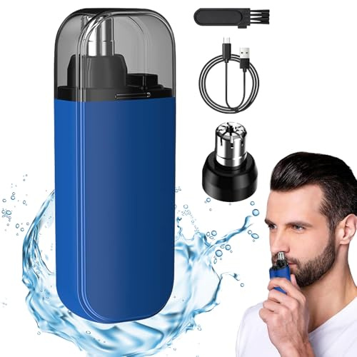 Housgift Tondeuse de nez portable 3 en 1 rechargeable électrique pour poils de nez, tondeuse pour oreilles et nez pour homme et femme, indolore et précise (bleu)