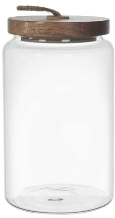 HOME DECO FACTORY, KA0261, Barattolo in Vetro con Coperchio in Acacia, Ideale per la conservazione degli Alimenti, Design Elegante e Moderno, Altezza 17 cm, Colore Trasparente e Marrone