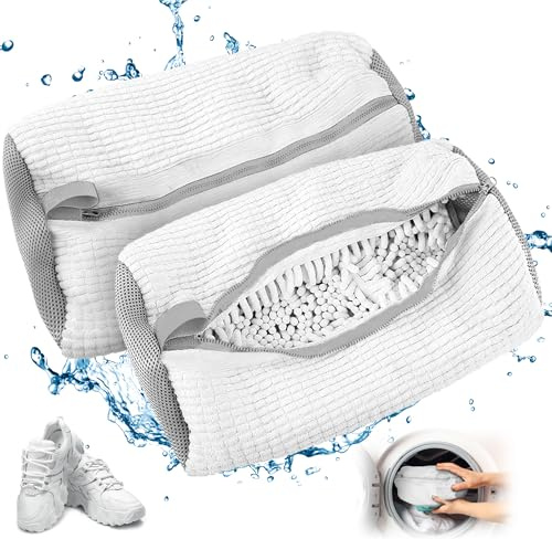 Bolsa para lavar zapatos para lavadora, 2 unidades para lavadora, antideformación, Bolsa de Lavandería con cremallera, Saco Lavadora para zapatillas Lavar para Organizador y Viajes color blanco