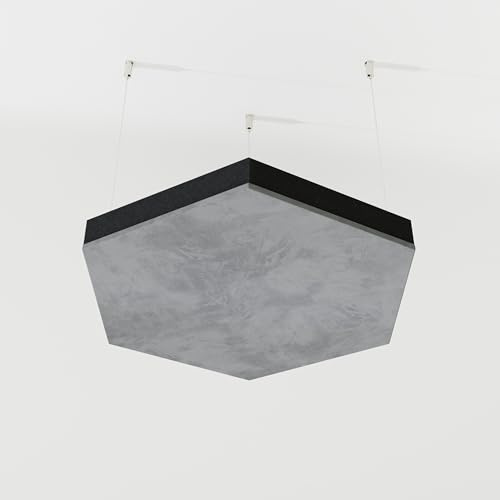 Pack de 2 paneles acústicos de terciopelo «HEXAGON-Cinematic» con kit de montaje para techo | Panel acústico decorativo colgante | Solución decorativa para absorción sonora | [HEXAGON | Gris]