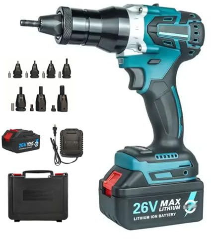 guoyjmm Pistole per Rivetti Senza Fili, Pistola rivettatrice elettrica Senza spazzole con Luce LED, per Dadi M3/M4/M5/M6/M8/M10/M12,per Rivetti, Inserti Filettati,5200mAh