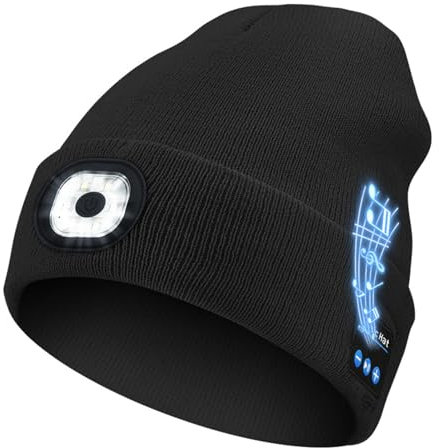 LED-Licht Bluetooth Warm Hut, LED Beleuchtete Mütze, LED Mütze mit Licht, Bluetooth Music Mütze, Wiederaufladbare Strickmütze mit Kopfhörer und Lautsprecher, Warme Mütze für Herren und Damen (Schwarz)
