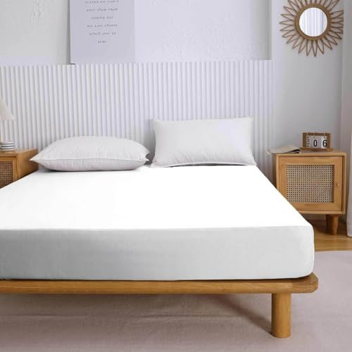 Epinki Spannbettlaken 80x200cm Elastisch, Spannbetttuch Einfarbig Weiß Schlafkomfort, Polyester Spannbettuch Laken Unterbett als Schutz für Boxspringbett & Topper