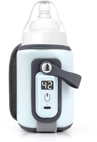 Bunnyboo Portable Baby Bottle Warmer Bag, USB Bottle Warmer, 5 Levels Adjustable Temperature, Fits Most Bottles, Blue, Cartoon Pattern, 1 Piece