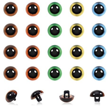 TOAOB 20 Stück Kunststoff Knöpfe Augen zum Annähen 9mm 5 Farben | Augen für Häkeltiere, Runde Knöpfe für Marionette Puppenherstellung Tieraugen