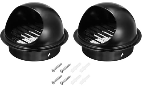 PATIKIL 7 Inch Vent Round Cover, 2 Pack Stainless Steel Exterior Wall Air Vent Louvered Soffit Vent Exhaust Outlet Hood for HVAC Ducting Exhaust Extractor Fan, Black