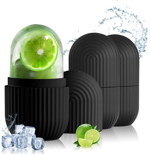 Ice Roller, Ice Roller for Face and Eyes, 3Pcs Reusable Ice Mold for Face Effectively Remove Puffiness, Shrink Pores, Anti Wrinkle, Improve Skin Elasticity (Black)