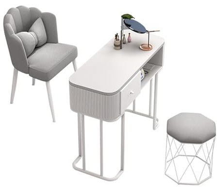 YHEIANJ Moderner, Kompakter Nageltisch, Maniküretisch Für Nageltechniker, Nageltisch Aus Holz Für Salon, Spa, Schönheitsarbeitsplatz, Make-Up- Und Ankleidetisch Für Nag(120cm 3piece Set)