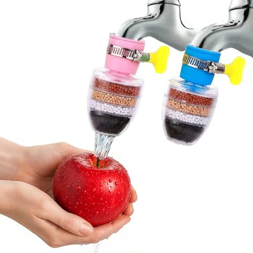 3 Piece Water Filter Tap Set, Tap Filter Hard Water for Tap Anti Overflow and Water Saving Bathroom Water Filter Suitable for Kitchen, Bathroom, Shower, Household Sink (2, Blue, pink, one size)