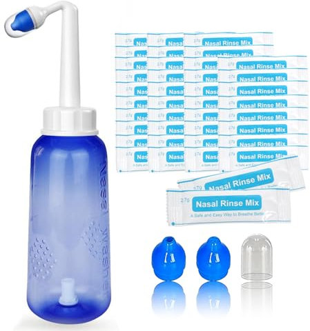 SAMLINSU Neti Pot Sinus Rinse Kit, Nasal Irrigation Nose Cleaner Wash Bottle 300ML, Nasal Rinse Salt sachets 40 Packets, Sinus Relief Rinse Kit for Adults, Kids, Allergic Rhinitis