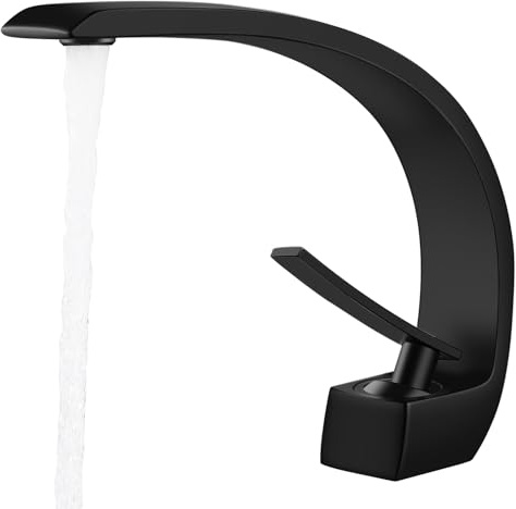 Badarmaturen Schwarz Waschtischarmatur Einhebel Bad Waschbecken Armaturen Mattschwarz Modern Waschtischarmatur 1 Loch Messing Mono Waschbecken Wasserhahn mit Heiß und Kalt G1/2 Adapter für Waschraum