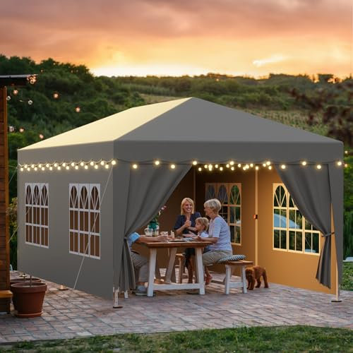 arvioo Pavillon 3x6m mit 6 Seitenwänden, Schützen Ihre Feier, Pop Up Faltpavillon Wasserdicht Stabil Winterfest Sonnenschutz 3-fach Höhenverstellbar, Partyzelt Metallgestell & 210D Oxford-Gewebe (Grau