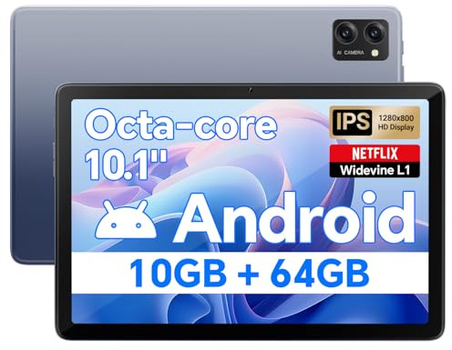 DigiLand 2026 Tablets, 10.1 Inch Android OS Tablet, Octa-Core 6000mAh Battery, 10GB RAM + 64GB ROM, 800 * 1280 IPS Screen, Dual Camera, Wi-Fi 6, BT 5.4, Grey
