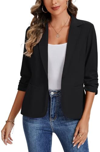 Womens Casual Blazer Suit Notch Lapel Business Outerwear Jackets Blazers | Womens Dressy Casual Blazers with Single Welted Pockets Button Down Jackets Suit Notch Lapel Ladies Outerwear Jacket Blazer