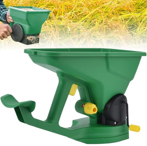 Épandeur de graines manuel, 1,5 L à engrenage réglable pour semences de gazon, engrais et neige fondue – Idéal pour les jardins