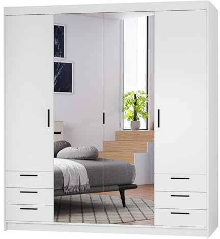 AXLIVING Weiß Kleiderschrank mit Spiegel Storicos 4D6S 176,3cm Groß