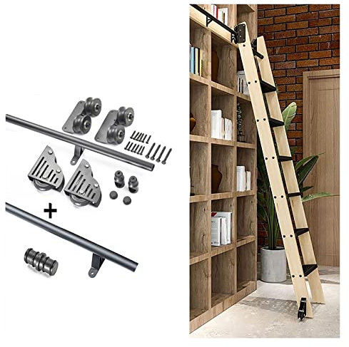 Generisch Schiebeleiter-Hardware-Kit 3,3 Fuß-19,7 Fuß, Bücherregal-Schiebeleiter-Schienen-Kit, Hängeschiene für Mobile Bibliotheksleiter, Schwarz/Einfarbig/100 cm/3,3 Fuß, Einfarbig 200 cm/6