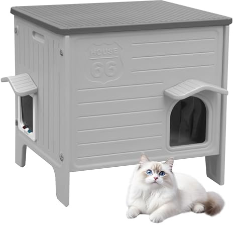 HiCaptain Casa para gatos exterior resistente al invierno gatos plástico asilvestrado casa para gatos exterior refugio para cachorros para mascotas pequeñas medianas corral para mascotas cubierta gris